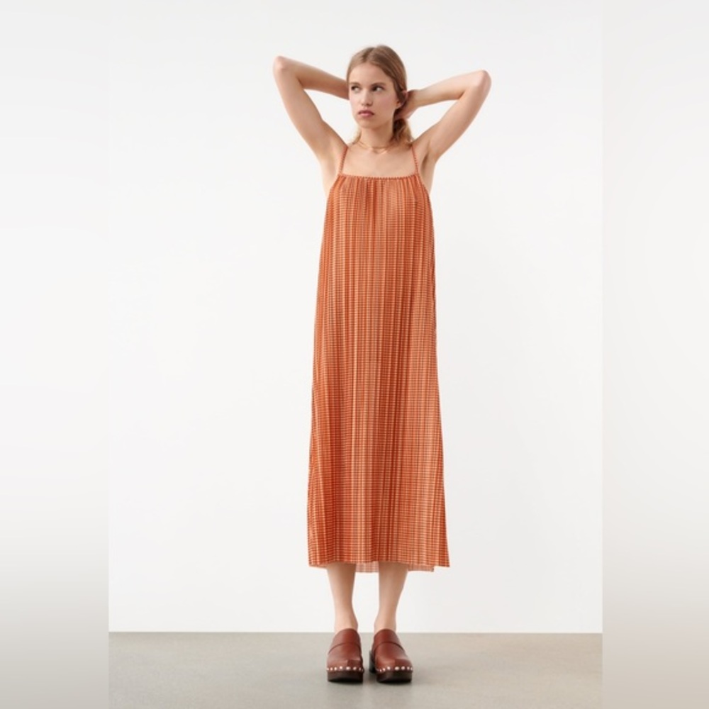 Zara Orange White Gingham Maxi Dress
